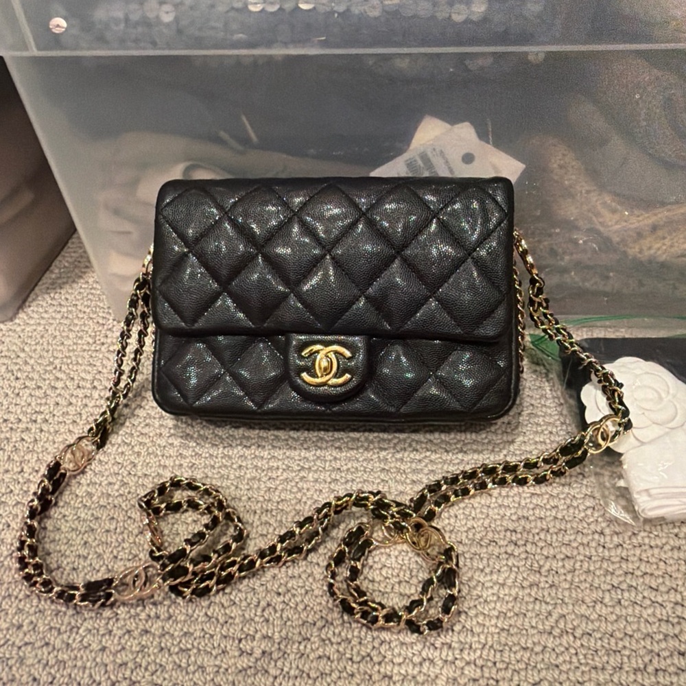 Chanel Black Quilted Crossbody Bag with Gold Chain details